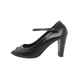 Chanel‎ Black Leather Mary Jane Peep Toe Heels CC Pumps 41